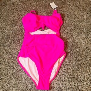 Eomenie One Piece Swimsuit Cut Out Ruched Tummy‎ Control Hot Pink M